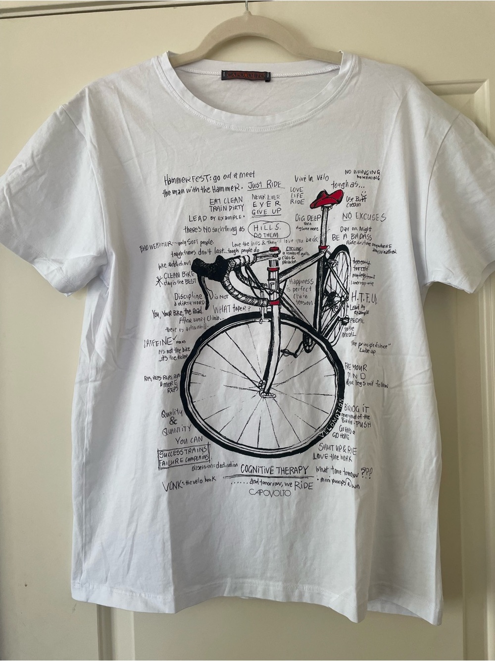 Capovolt White Short Sleeve Graphic Tee with Bicycle Print made in Italy
